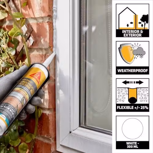 Sika SikaSeal Construction Silicone Ultra Waterproof Expansion Joint and Perimeter Pointing Sealant, White, 300ml – 2