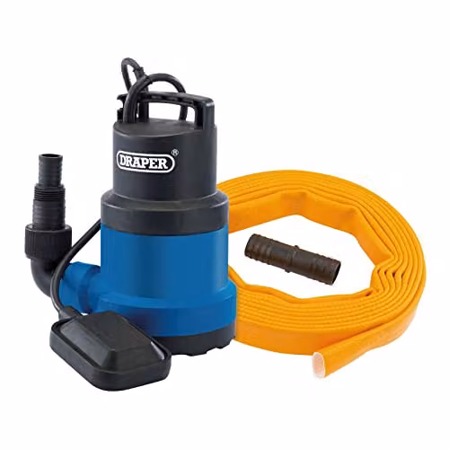 Draper 12429 Submersible Clean Water Pump with Float Switch and Layflat Hose, 550W, Blue and Black