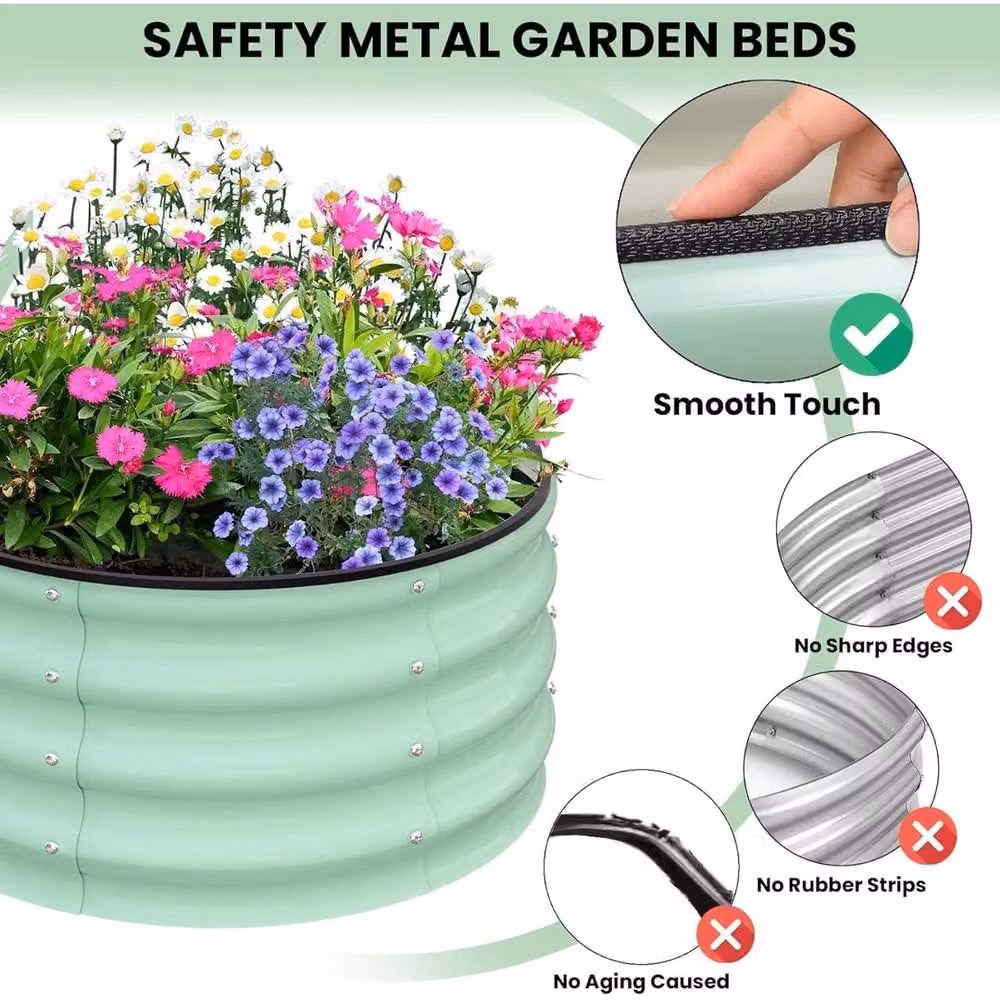 VOGREX 2 Piece Round Raised Garden Bed Kit in Green for Vegetable, Herb and Ornamental Gardens – 4