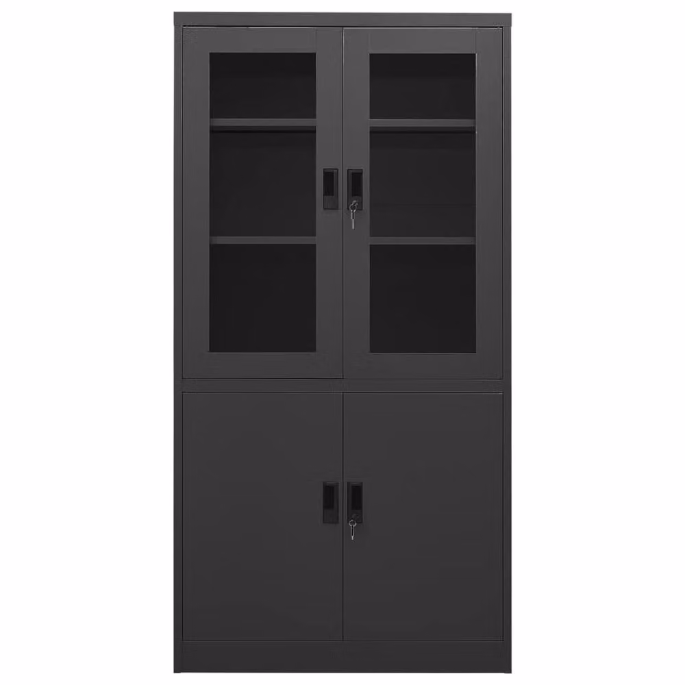 Berkfield Home Office Cabinet in Anthracite with Glass Doors and Adjustable Shelves, W/D/H: 90 x 40 x 180 cm – 2