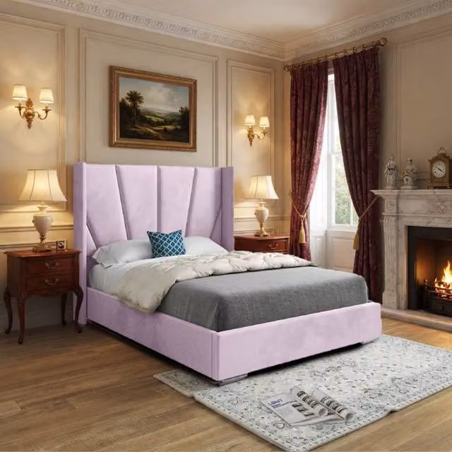 KDMD Glemsford Super King Upholstered Designer Bed Frame in Pink Soft Velvet