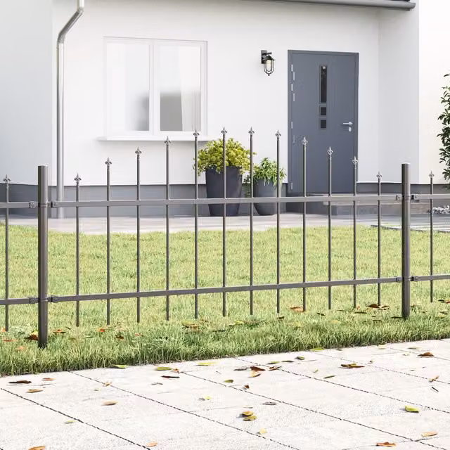Berkfield Home Grey Steel Hoop Top Garden Fence, W: 11.9 m x H: 0.75 m – 1