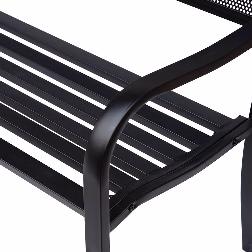 FORGEVIO Black Metal Garden Bench for 2 Adults – 4