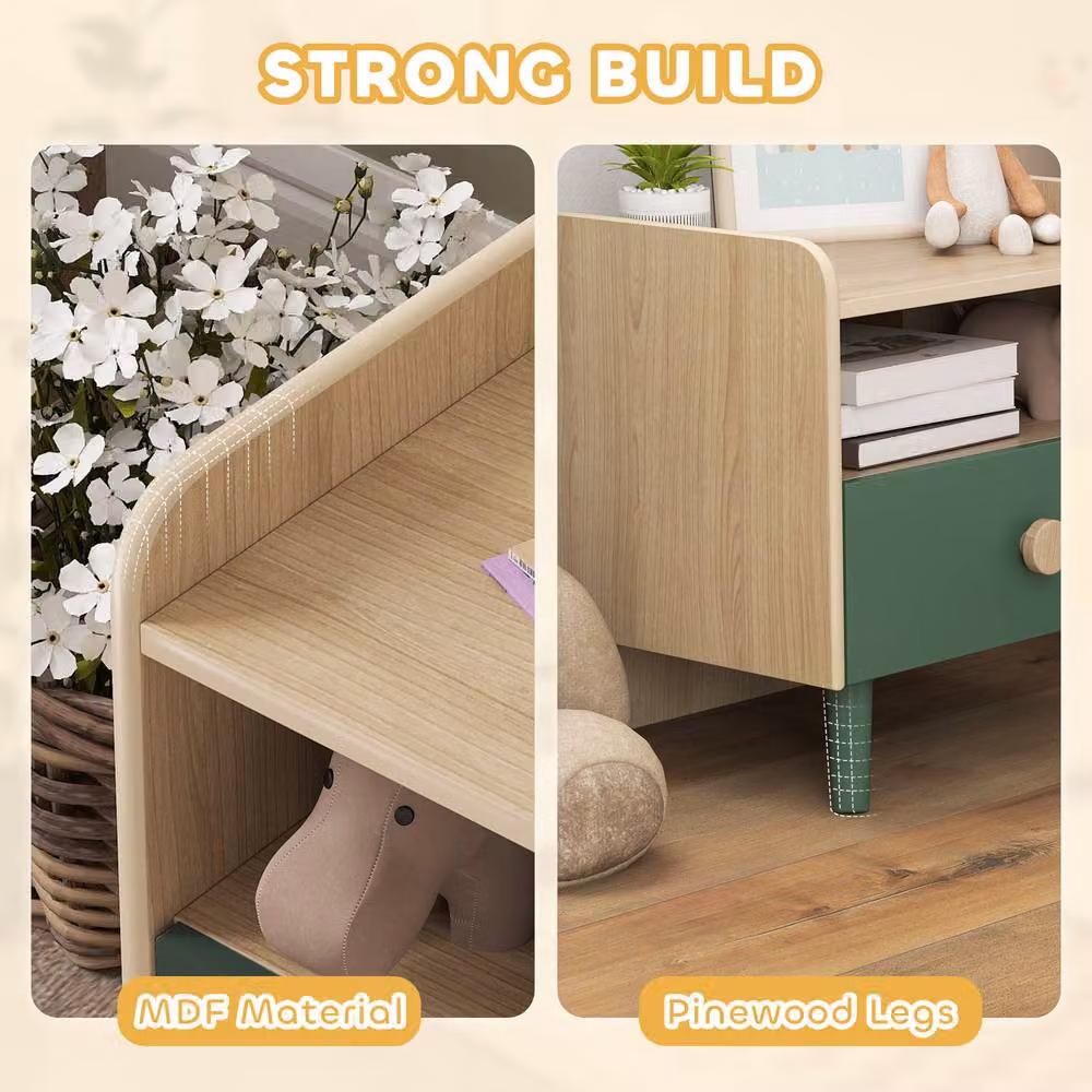 AIYAPLAY Kids Bedside Table with Drawer and Open Storage Shelf, Green, W/D/H: 40.0 x 40.0 x 32.5 cm – 5