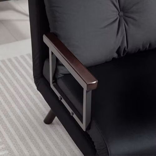 HOMCOM Black Velvet Fabric Click Clack Single Chair Bed Settee with Metal Frame – 8