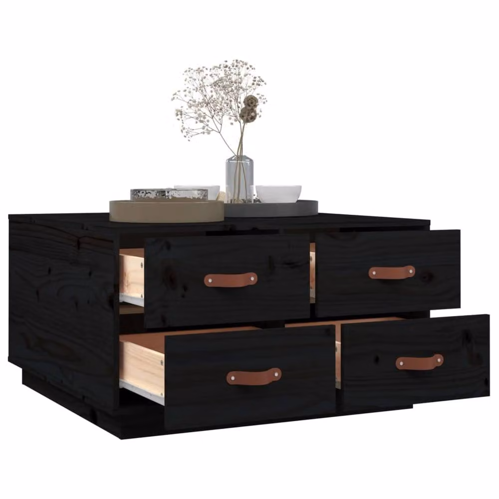 Berkfield Home Black Rustic Solid Pine Square Coffee Table W/D/H: 80 x 80 x 45 cm – 3