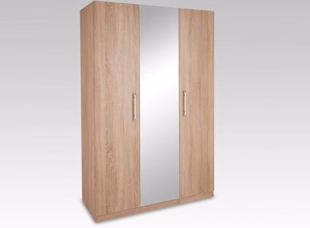 Harmony Holborn Oak 3 Door Triple Wardrobe with Mirror and Internal Shelves in Brown