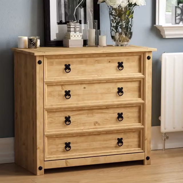 Vida Designs Rustic Brown Waxed Pine 4 Drawer Chest