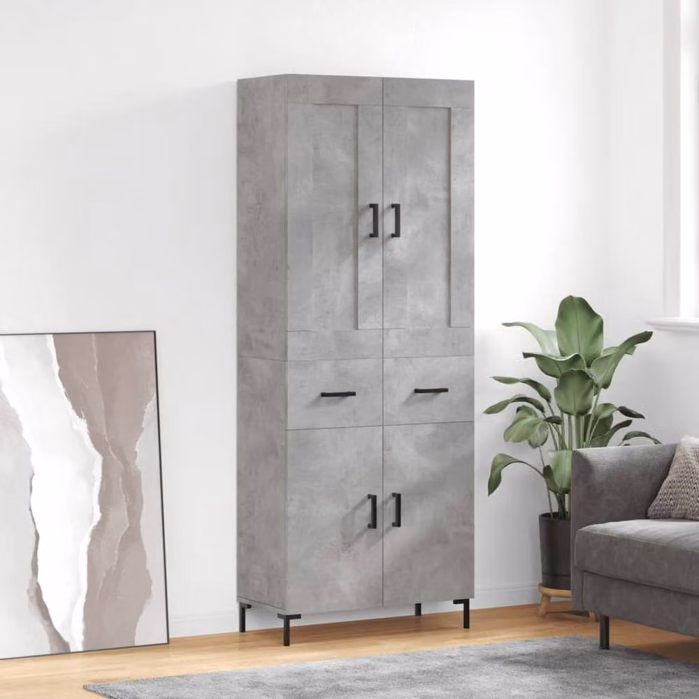 Berkfield Home Highboard in Concrete Grey, W/D/H: 69.5 x 34 x 180 cm – 2