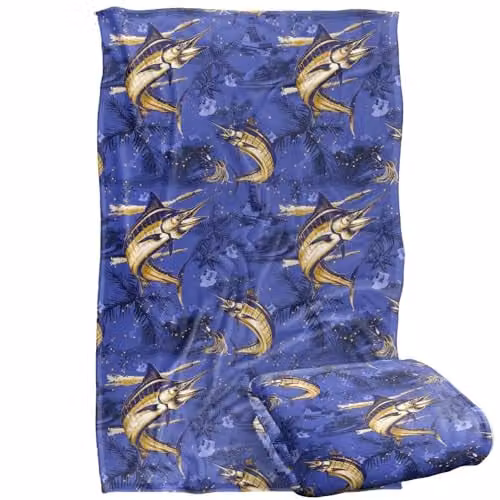 JQ Licensing Marlin Tiki Fishing Pattern 2 Super Soft Silky Touch Fleece Throw Blanket, Multicolour, W: 91 cm, D: 147 cm