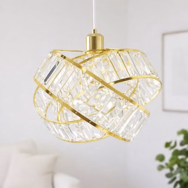 Voltico Crystal Effect 3-Tier Easy-Fit Pendant Lampshade in Gold and Brass