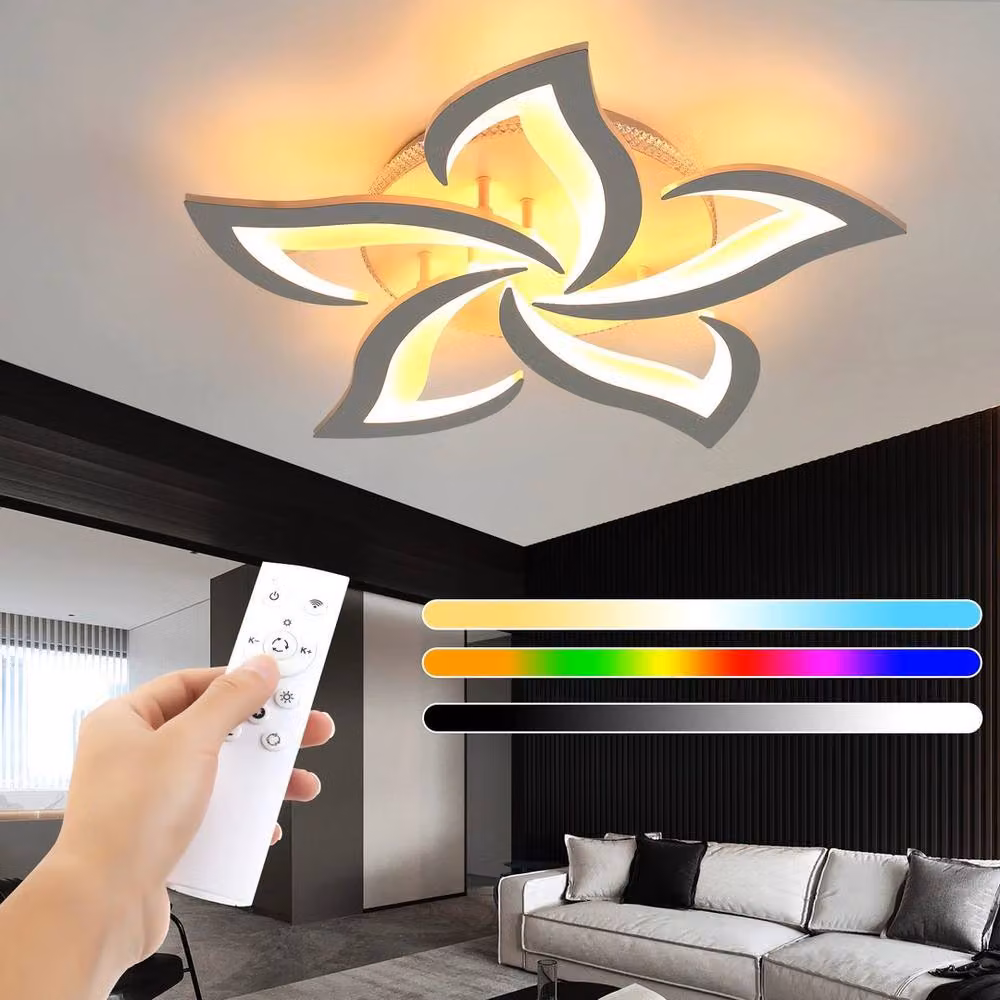 EONLION Modern LED Flower Acrylic Ceiling Light Chandelier in White with Remote Control – 4