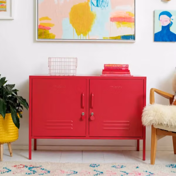 Mustard Made The Lowdown Freestanding Metal Storage Locker in Poppy Red, W/D/H: 40 x 40 x 72 cm – 2