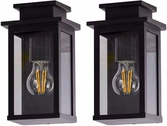First Choice Lighting Cotswold Set of 2 Black Traditional Flush Outdoor Wall Lights with Transparent Glass – 1