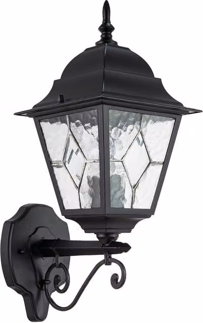 Happy Homewares Traditional Cast Aluminium Outdoor Lantern Wall Light with Cathedral Glass, Black, H 40.0 cm x W 26.0 cm x D 26.0 cm – 1