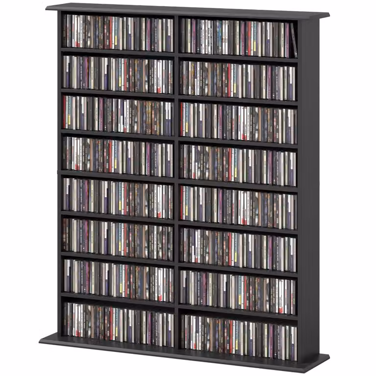 ERGOVEXA 16-Compartment Media Shelf in Black with Adjustable Shelves and Wall-Mounted Design