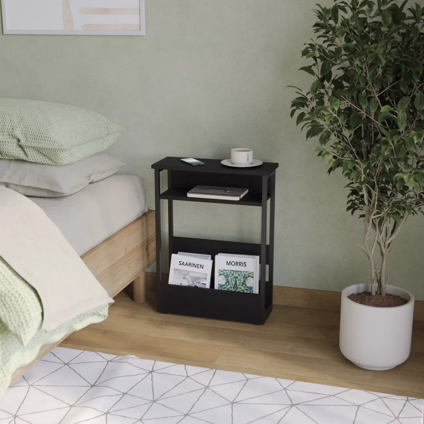 EONLION 3 Tier Slim Black Metal Coffee Side Table and Magazine Shelf Rack – 2