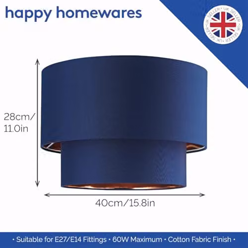 Happy Homewares Modern Blue Cotton Fabric Double Tier Ceiling Pendant Lamp Shade with Copper Inner, W: 28 cm, H: 40 cm – 4