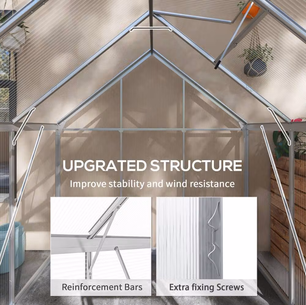 STILVORA Walk-In Greenhouse with Sliding Door, Window and Rain Gutter, Silver, W: 190 cm, D: 193 cm, H: 205 cm – 3