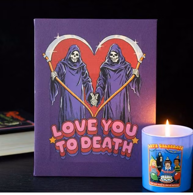 KDMD Love You To Death Canvas Plaque in Blue and Purple, W: 19 cm, H: 25 cm