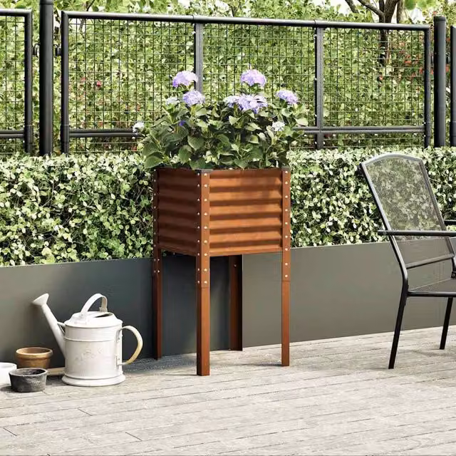Berkfield Home Decorative Garden Planter in Brown Weathering Steel, W/D/H: 45 x 45 x 88 cm