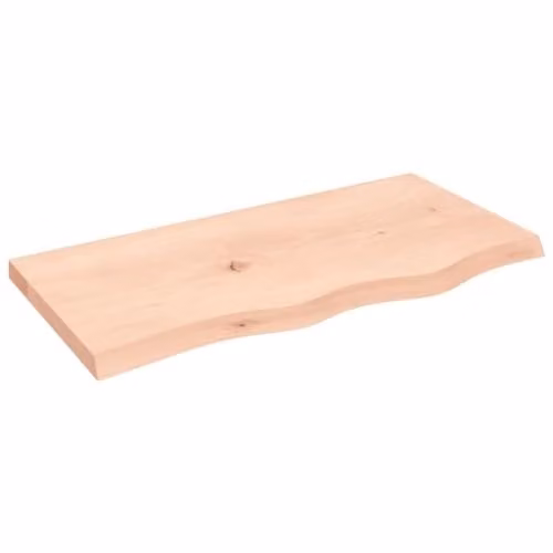 vidaXL Wall Shelf in Untreated Solid Oak Wood, Brown, W: 80 cm, D: 40 cm, H: 2-4 cm – 1