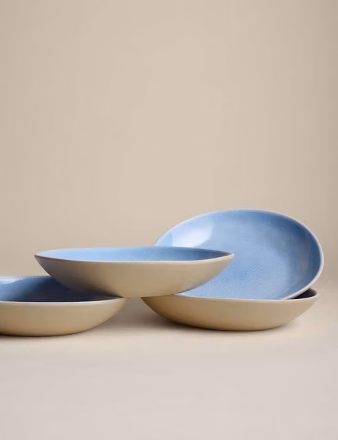 M&S Set of 4 Blue Linen Reactive Melamine Picnic Pasta Bowls