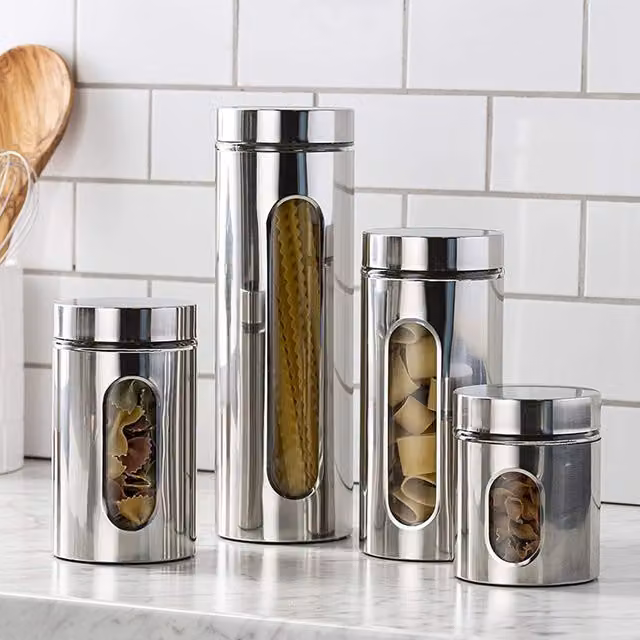 Livingandhome Airtight and Leakproof Stainless Steel and Glass Food Storage Container Set, Silver and Transparent