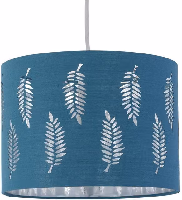 First Choice Lighting Fern Teal Cut Out Round Fabric Pendant Lightshade, Diameter: 30 cm