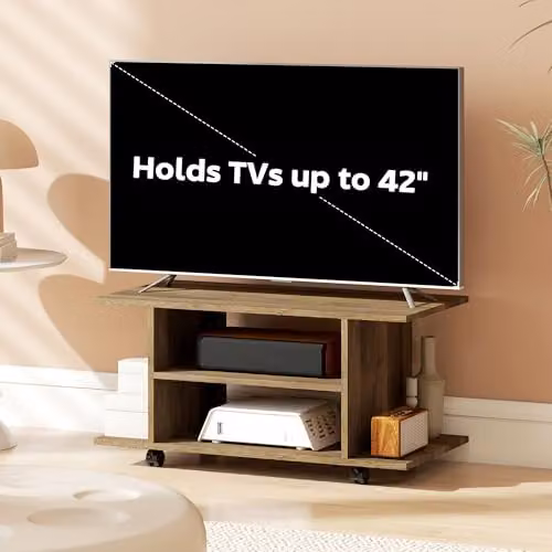 HOMCOM Modern TV Cabinet Stand with Storage Shelves in Walnut Brown, W: 80 cm, H: 40 cm, D: 40 cm – 5