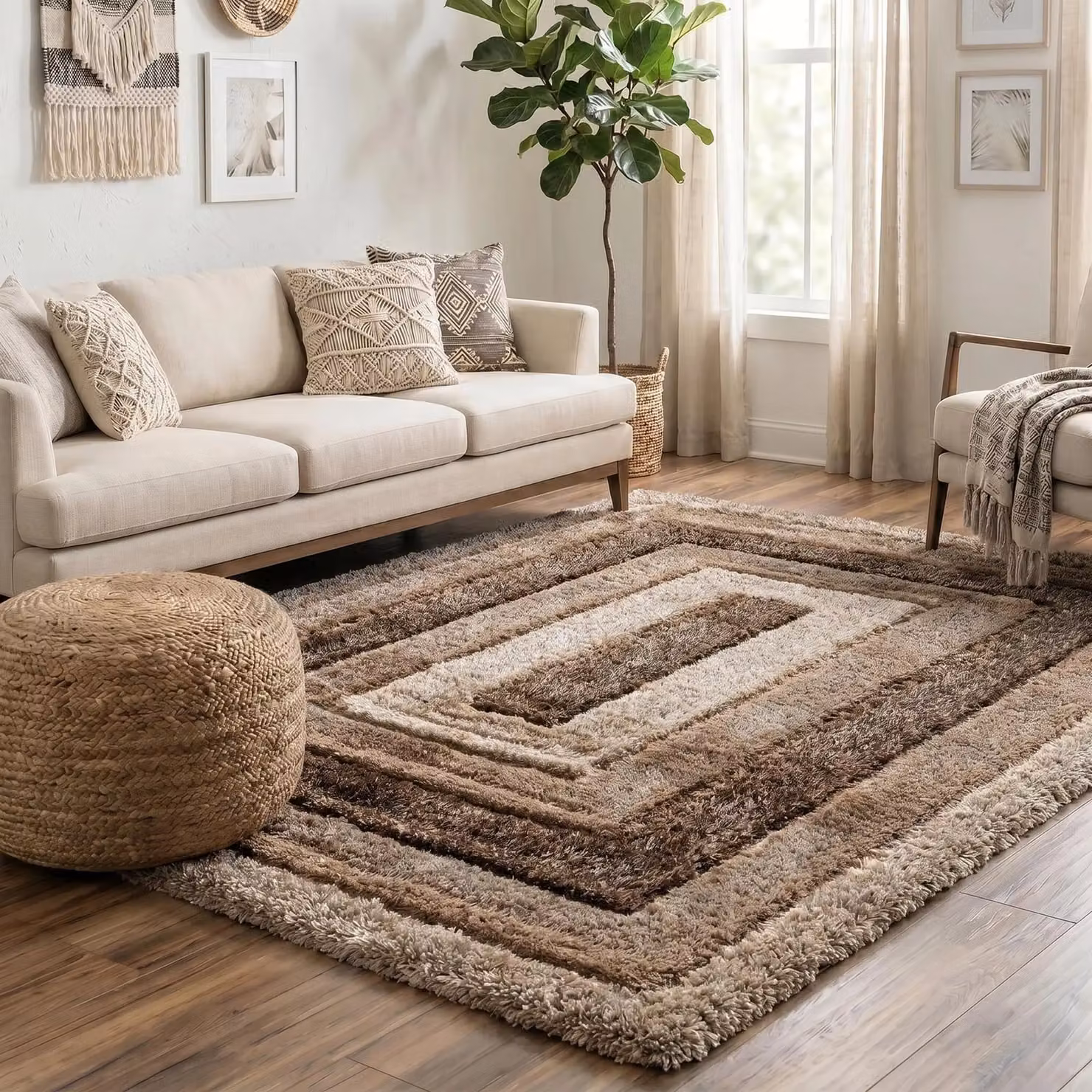 Desire Rugs Modern Soft Bordered Shimmer Shaggy Area Rug in Bronze, W: 120 cm, D: 170 cm – 1