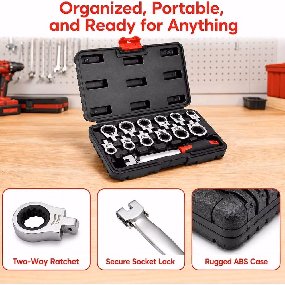 EONLION 12-Piece Flexible Head Ratchet Spanner and Socket Wrench Kit in Black – 4