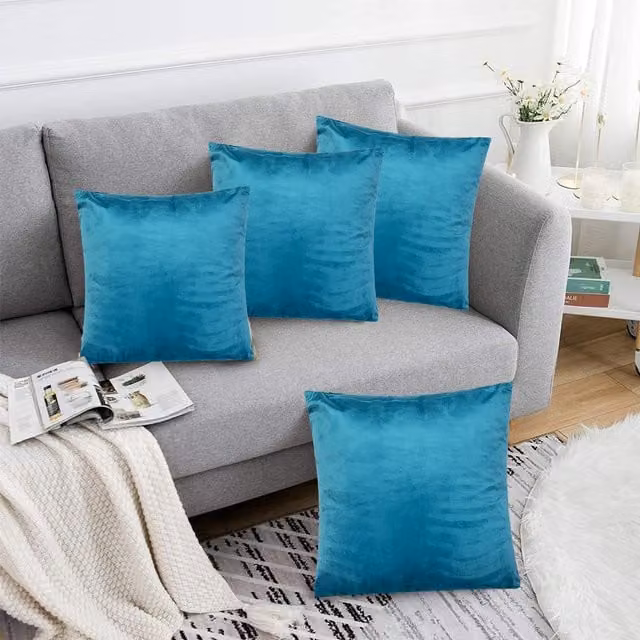 Luxor Living Set of 4 Velvet Square Cushions in Petrol and Turquoise, W/D/H: 45 x 45 x 45 cm