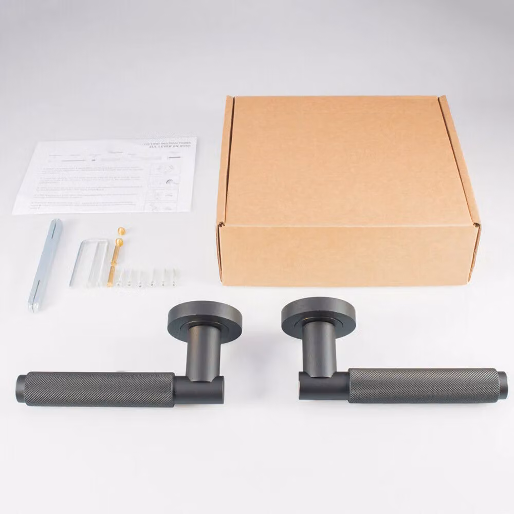 Loops Pair of Knurled Grip Round Bar Handles with Round Rose in Matt Bronze – 3