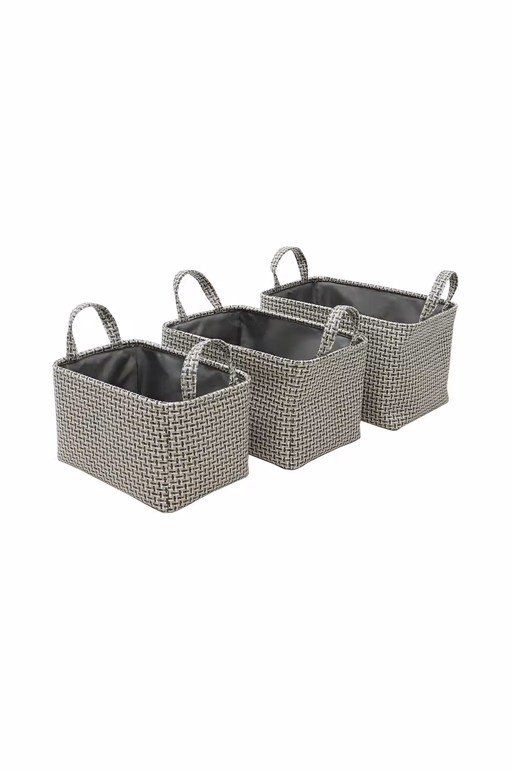 JVL Silva Set of 3 Grey Fabric Rectangular Storage Baskets with Handles – 4