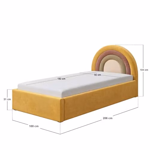 Flair Furnishings Ava Single Ottoman Bed in Gold Velvet and Bouclé, W/D/H: 90 x 190 x 104 cm – 2