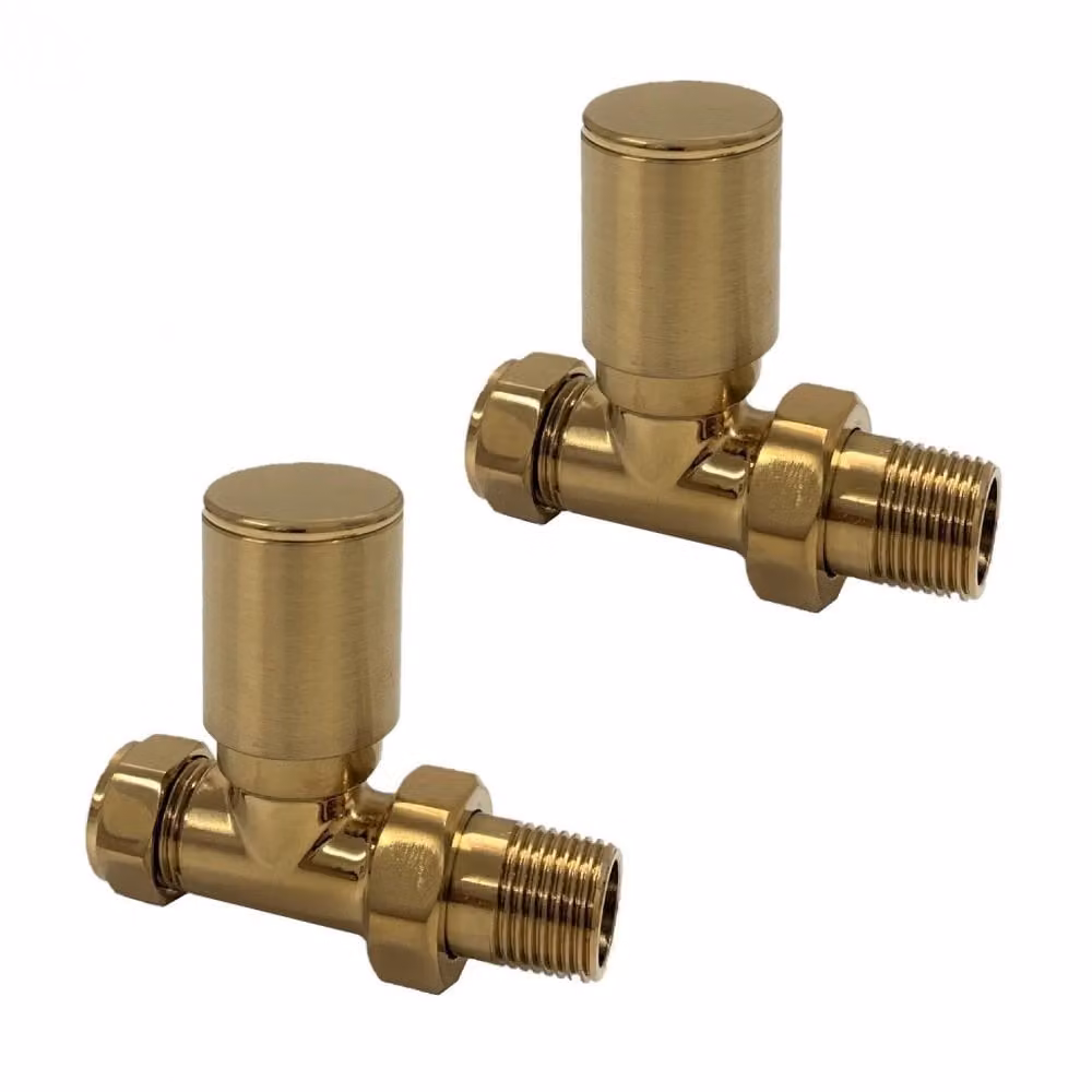 Royal Bathrooms Brushed Brass Straight Radiator Valve Pack in Gold
