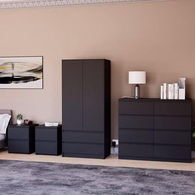 Vida Designs Denver 4 Piece Modern Bedroom Set in Matt Black – 1