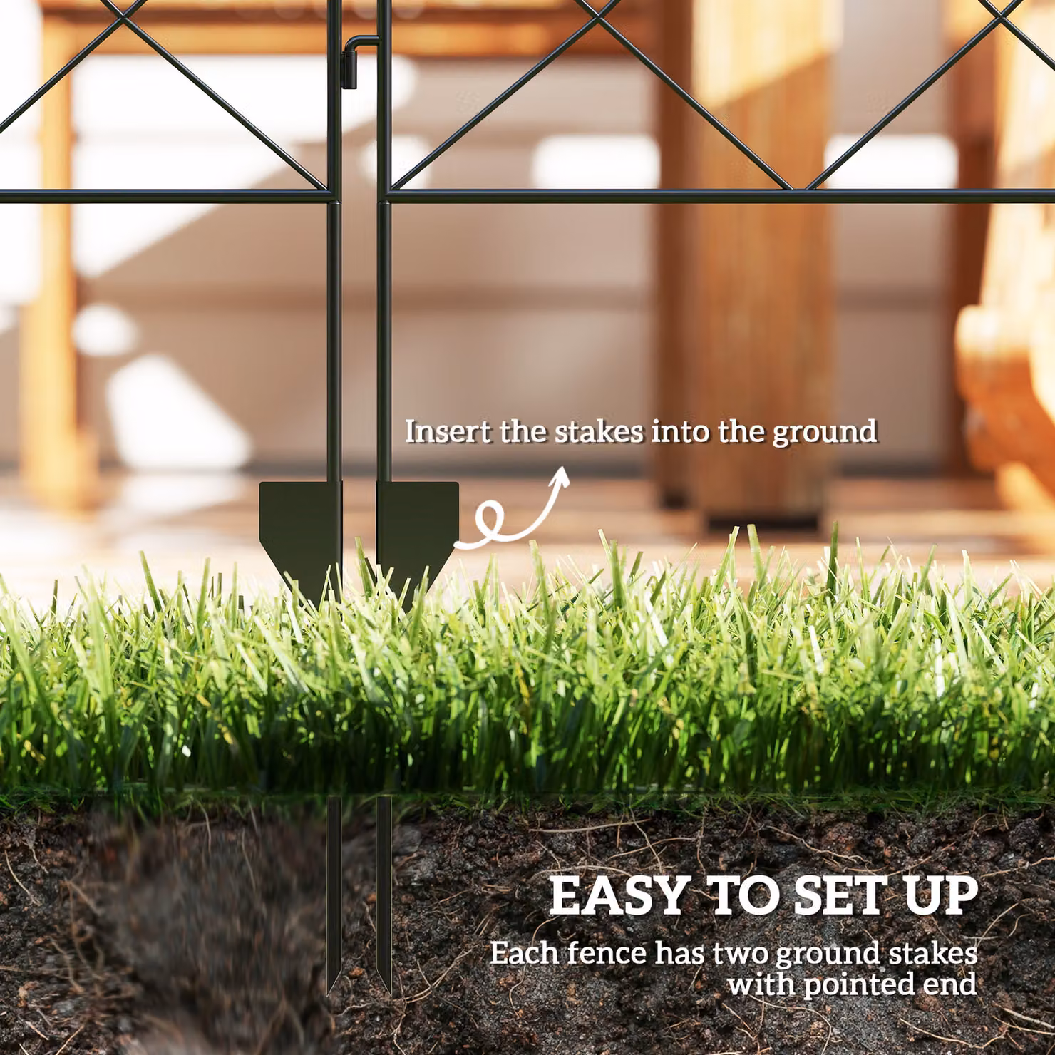 Outsunny Black Steel Palisade Garden Fence Panels, Set of 4, H: 110 cm, W: 350 cm – 2