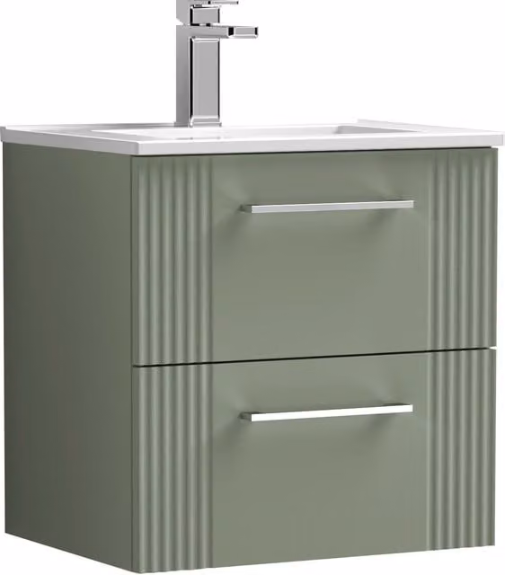 Balterley Wall Hung 2 Drawer Vanity Unit with Minimalist Basin, Satin Green