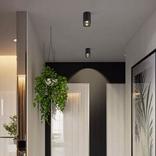 CGC Lighting Modern Black Cylinder Surface Mount Ceiling Spotlight, Adjustable GU10 Downlight – 6