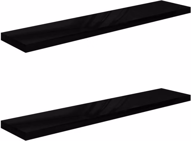 Berkfield Home Set of 2 High Gloss Black Floating Wall Shelves, W: 120 cm, D: 23.5 cm, H: 3.8 cm – 1