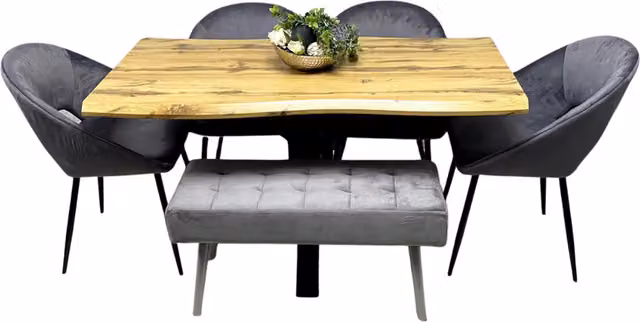 MDF Italia Modern Rectangular Dining Table with Velvet Chairs and Bench Set in Grey