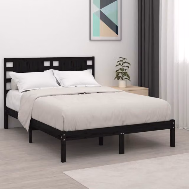 Berkfield Home Black Solid Wood Pine Bed Frame W/D/H: 200 x 200 x 31 cm – 1