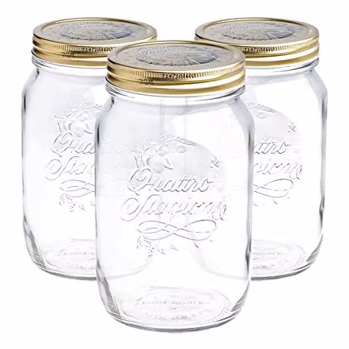 Bormioli Rocco Quattro Stagioni Glass Storage Jars with Screw Top Lids, 1 Litre, Pack of 3, Transparent – 1