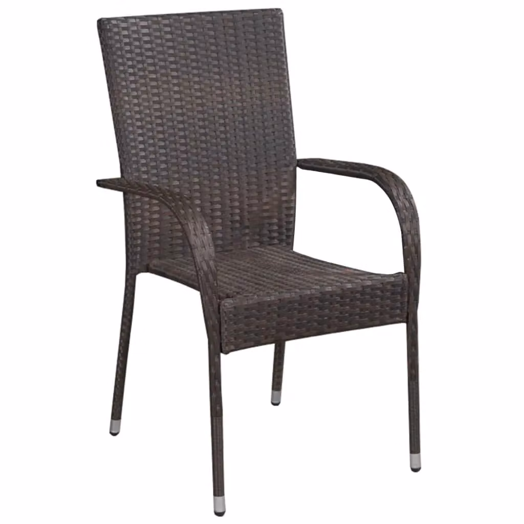 Berkfield Home Set of 2 Stackable Brown Poly Rattan and Metal Outdoor Chairs – 2
