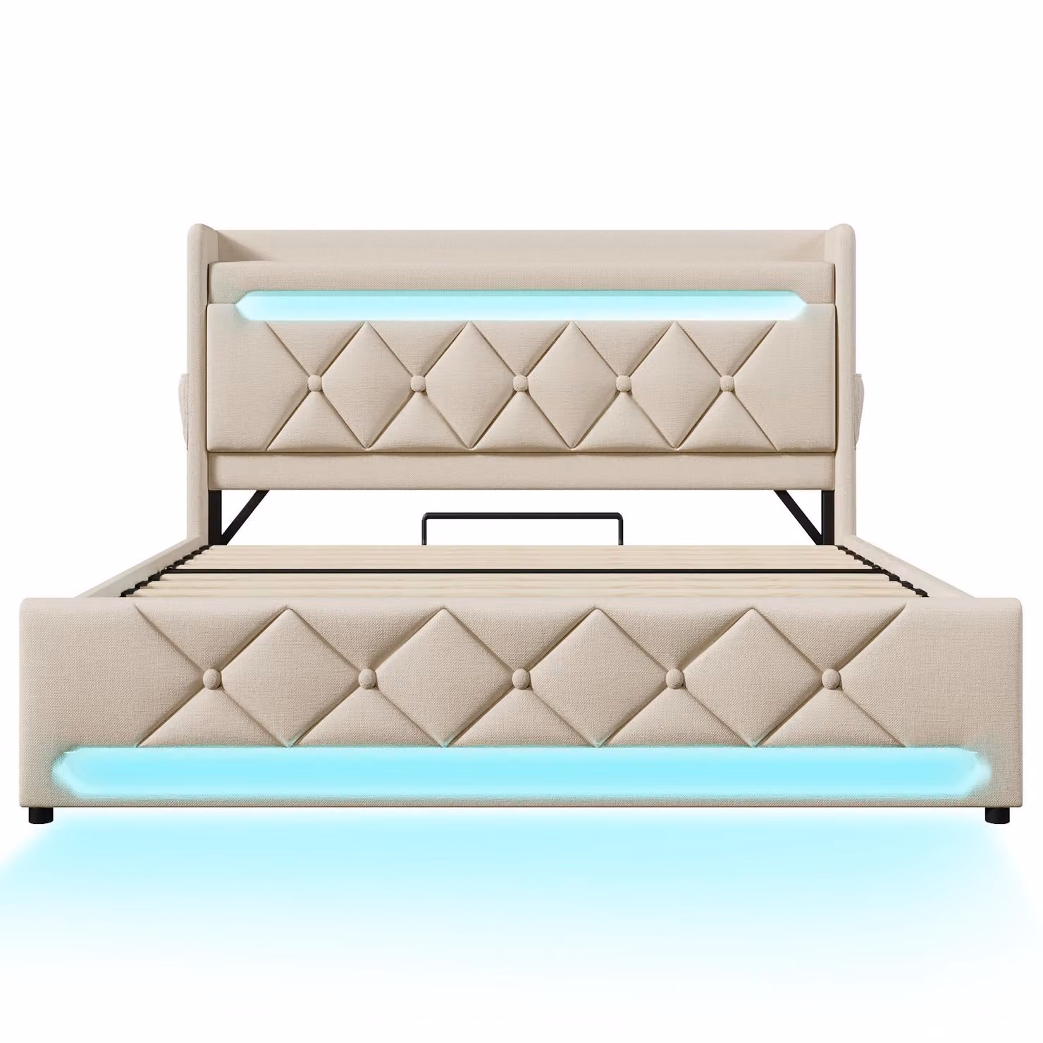 Aosom UK Modern Upholstered Bed Frame with USB Charging Port in Beige, W/D/H: 186 x 225 x 111 cm – 2