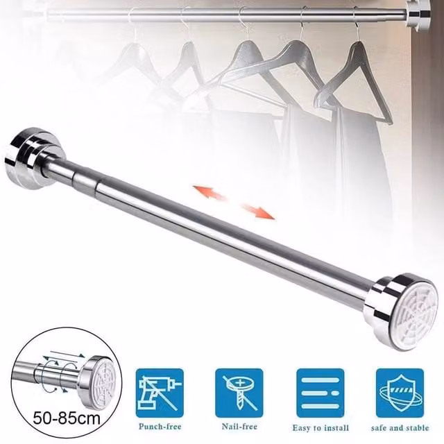 PAWNORA 4-Piece Extendable Silver Wardrobe Hanging Rail Rod Set