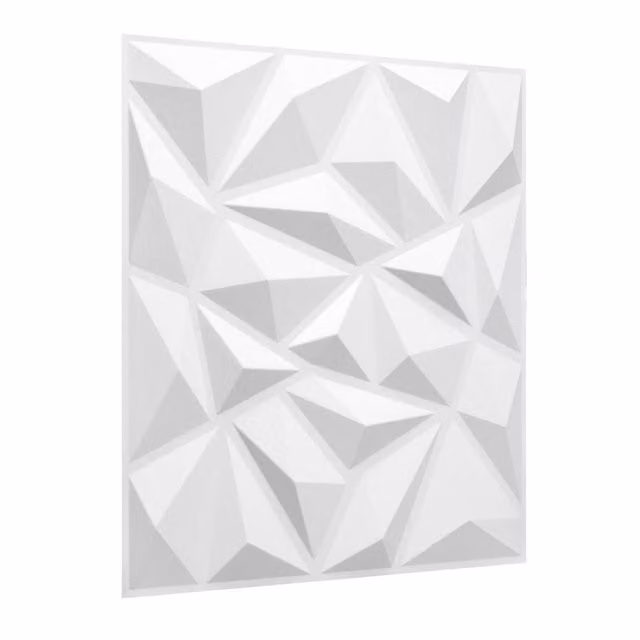 WALPLUS White Geometric 3D Wall Panels in Natural Plant Fibre