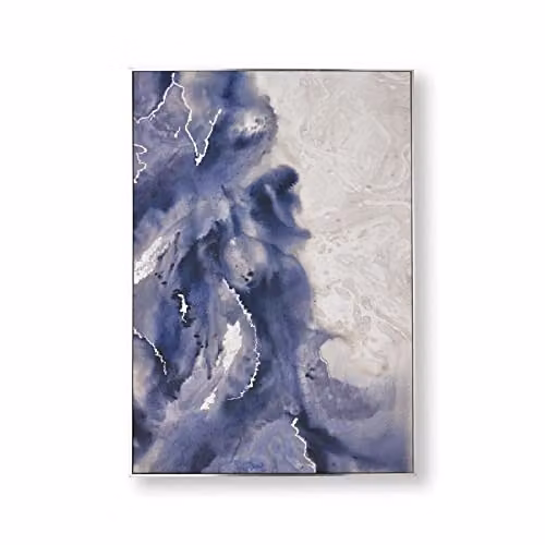 Art For The Home Serene Waves Hand Painted Abstract Canvas in Purple, Grey and Silver with Rectangular Silver Frame – 1